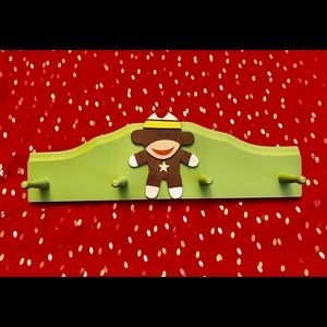 Sock Monkey Wooden Wall Mount Hooks